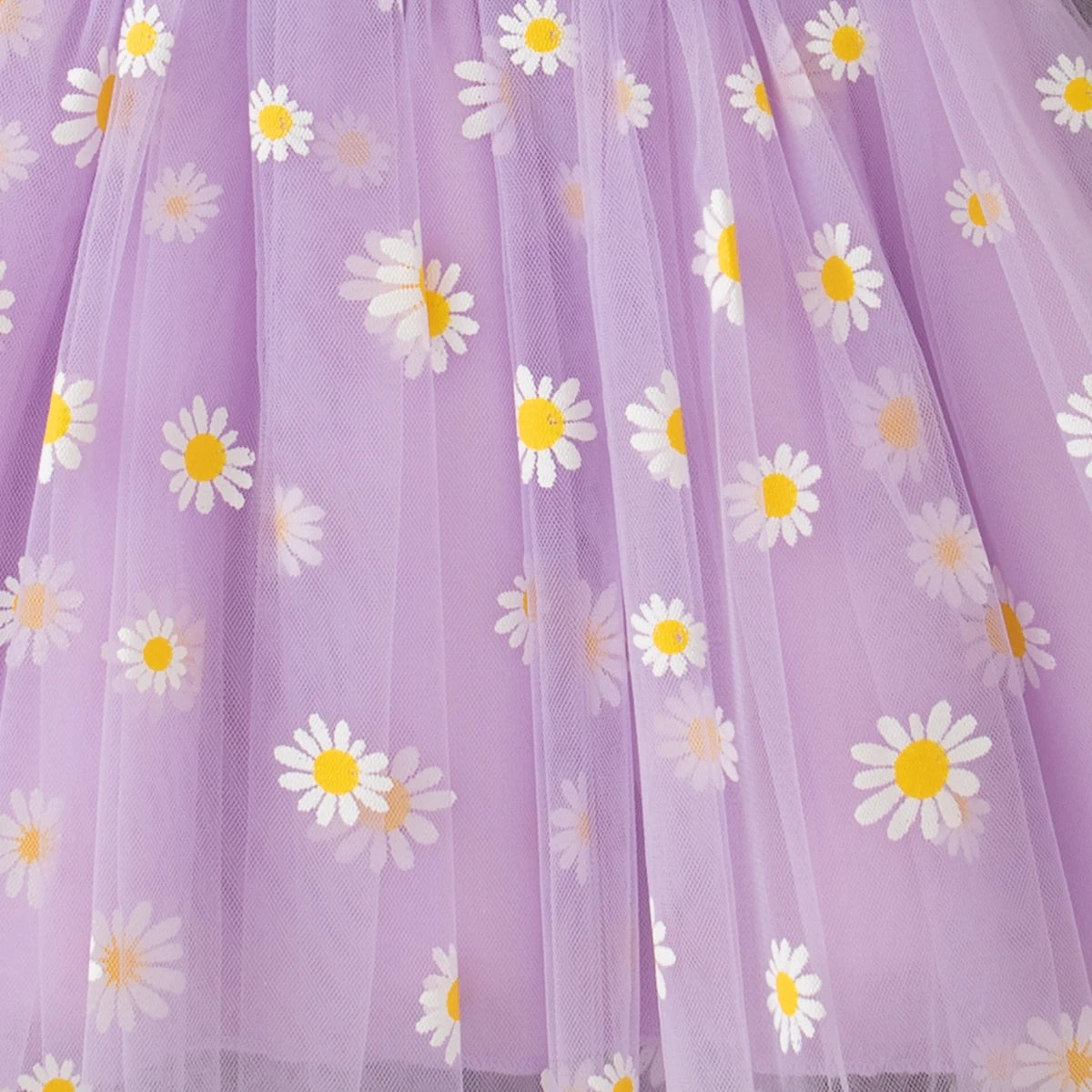 Vestido Julia - Estampa Margarida Em Malha Rosa