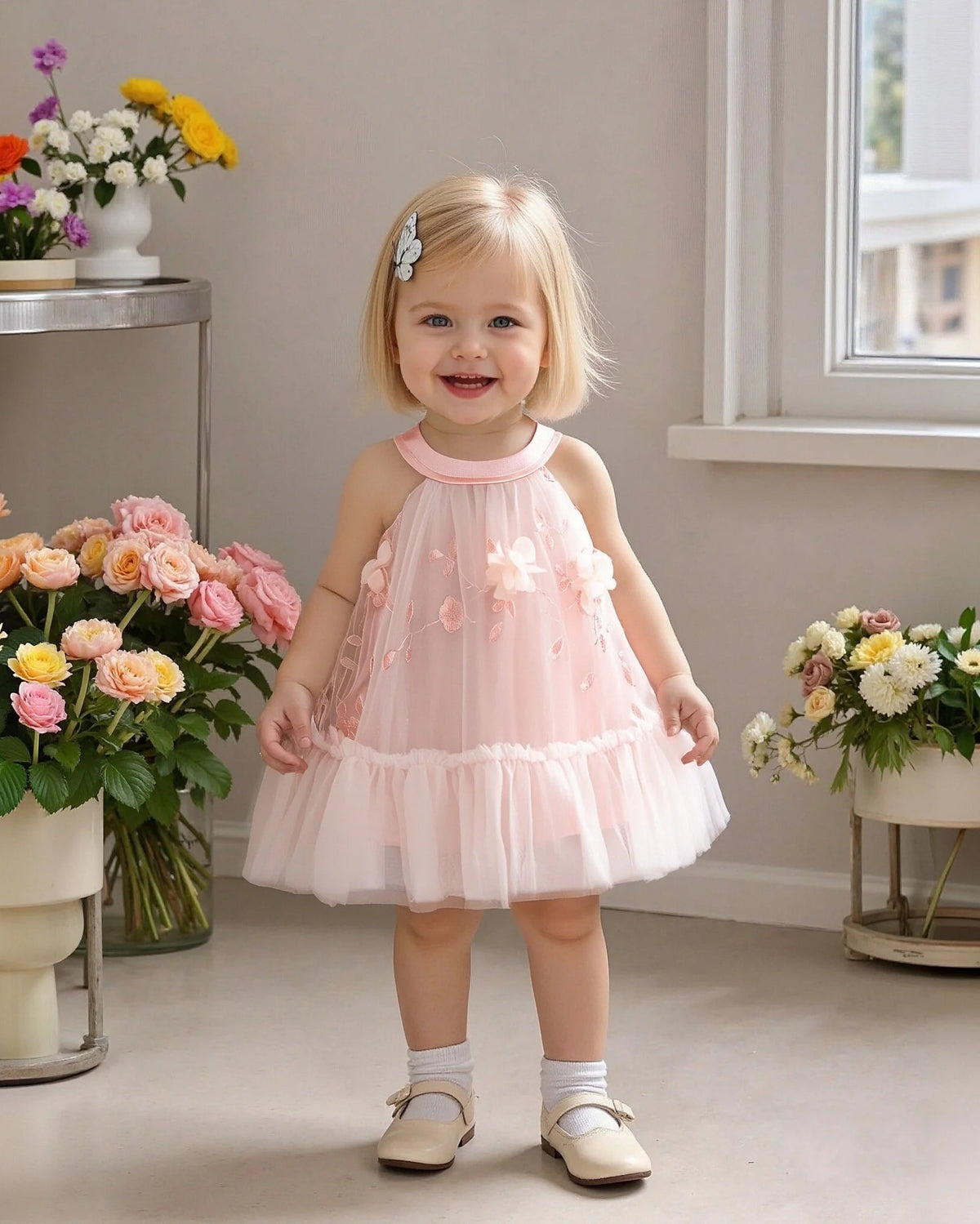 Vestido Anastasia - Gola Redonda e Saia Bufante Floral