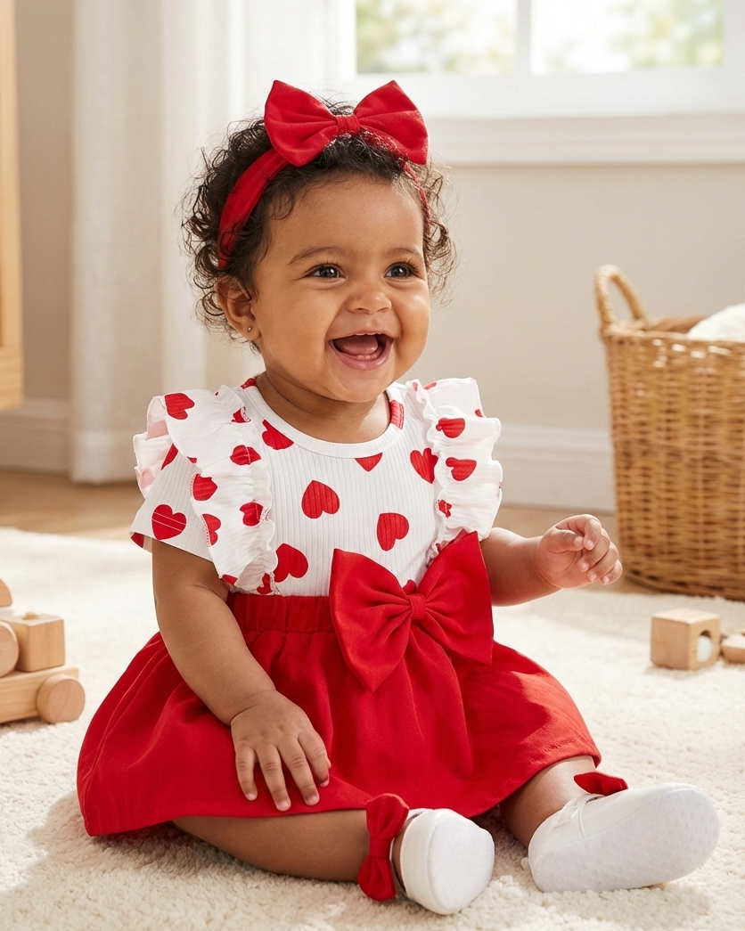 Vestido Amora - Estampa de Coração Com Babado