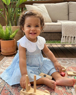 Vestido Celeste - Algodão Liso Cor Sólida Com Babados