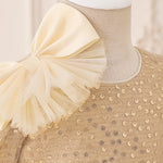 Vestido Beatrice - Corpete de Lantejoulas com Laço e Manga Longa