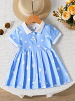 Vestido Blair - Gola Polo Azul Plissado com Coração Branco