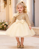 Vestido Beatrice - Corpete de Lantejoulas com Laço e Manga Longa