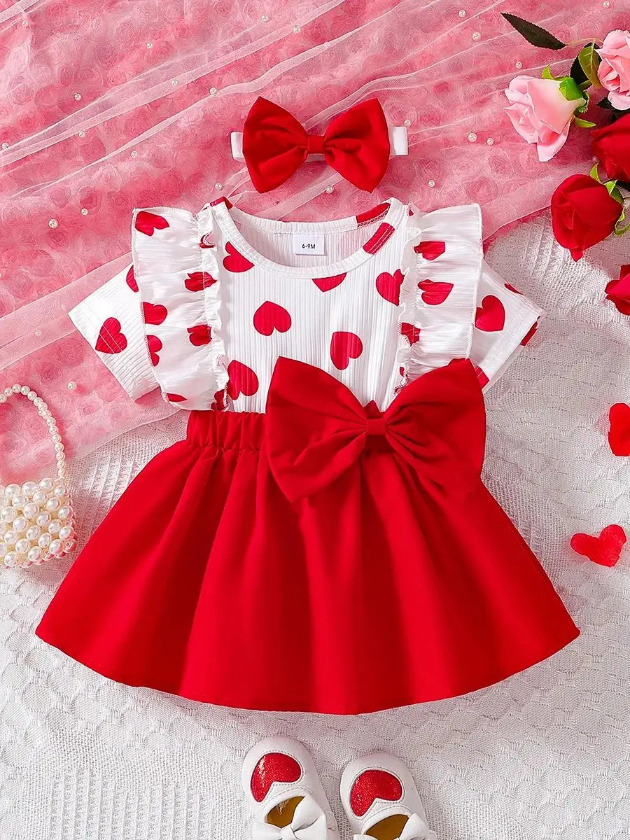 Vestido Amora - Estampa de Coração Com Babado