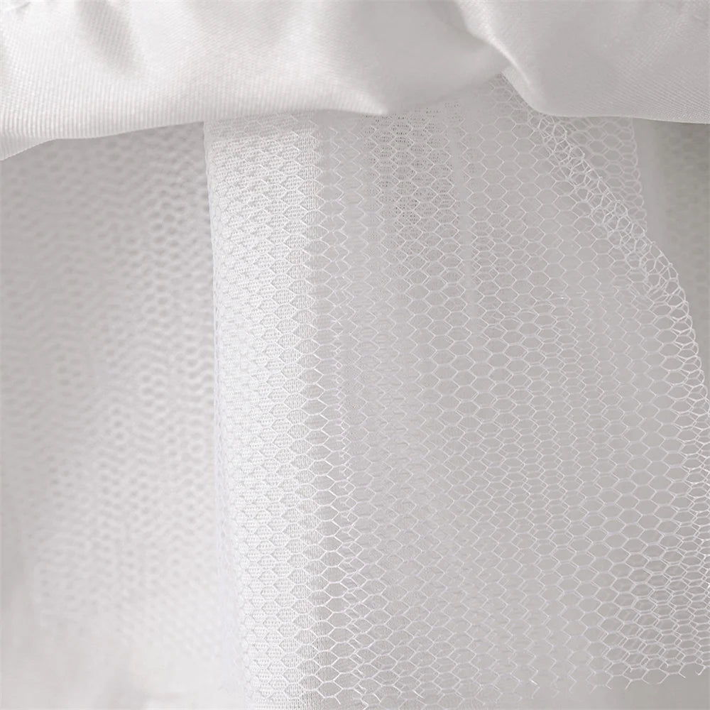 Vestido Clara - Luxo Manga Longa em Renda e Tule – Branco Clássico com Laço