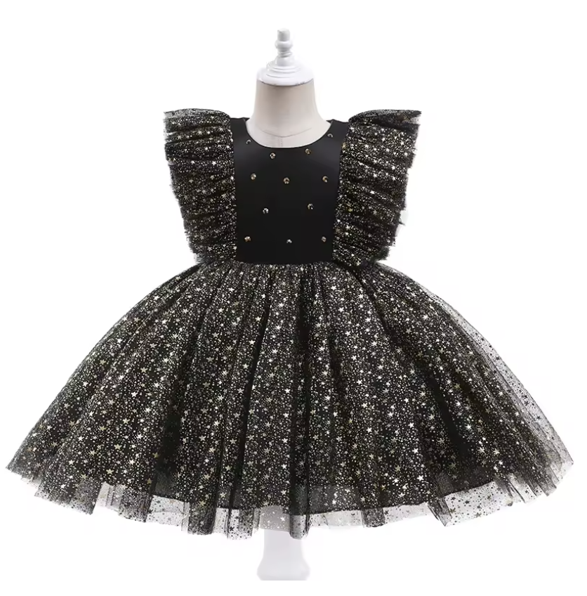 Vestido Margot - Lantejoulas Estreladas e Mangas Flutuantes