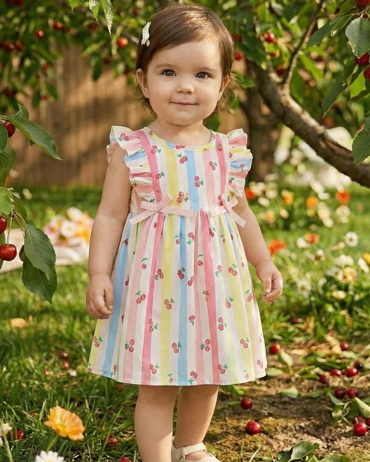 Vestido Antoinette - Listras Rosa com Laço de Fita